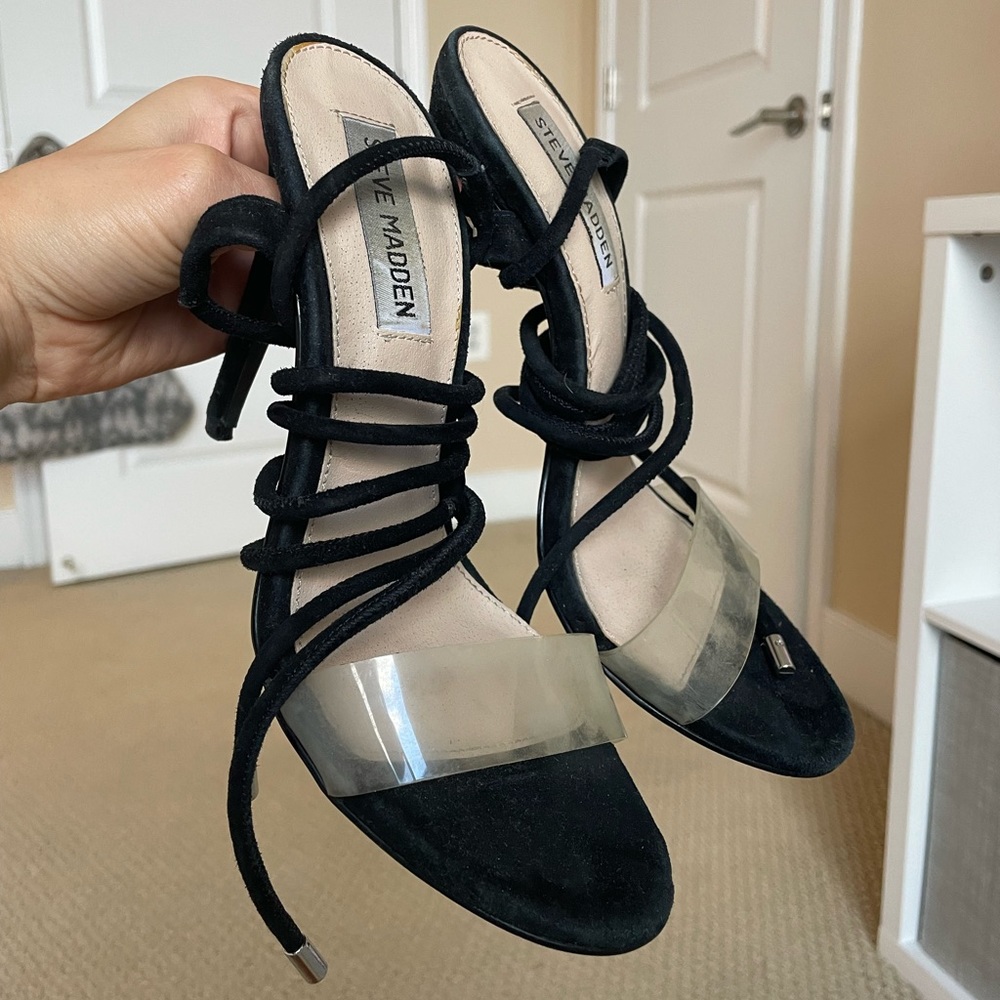 Steve Madden Clear & Black Tie Up Heels